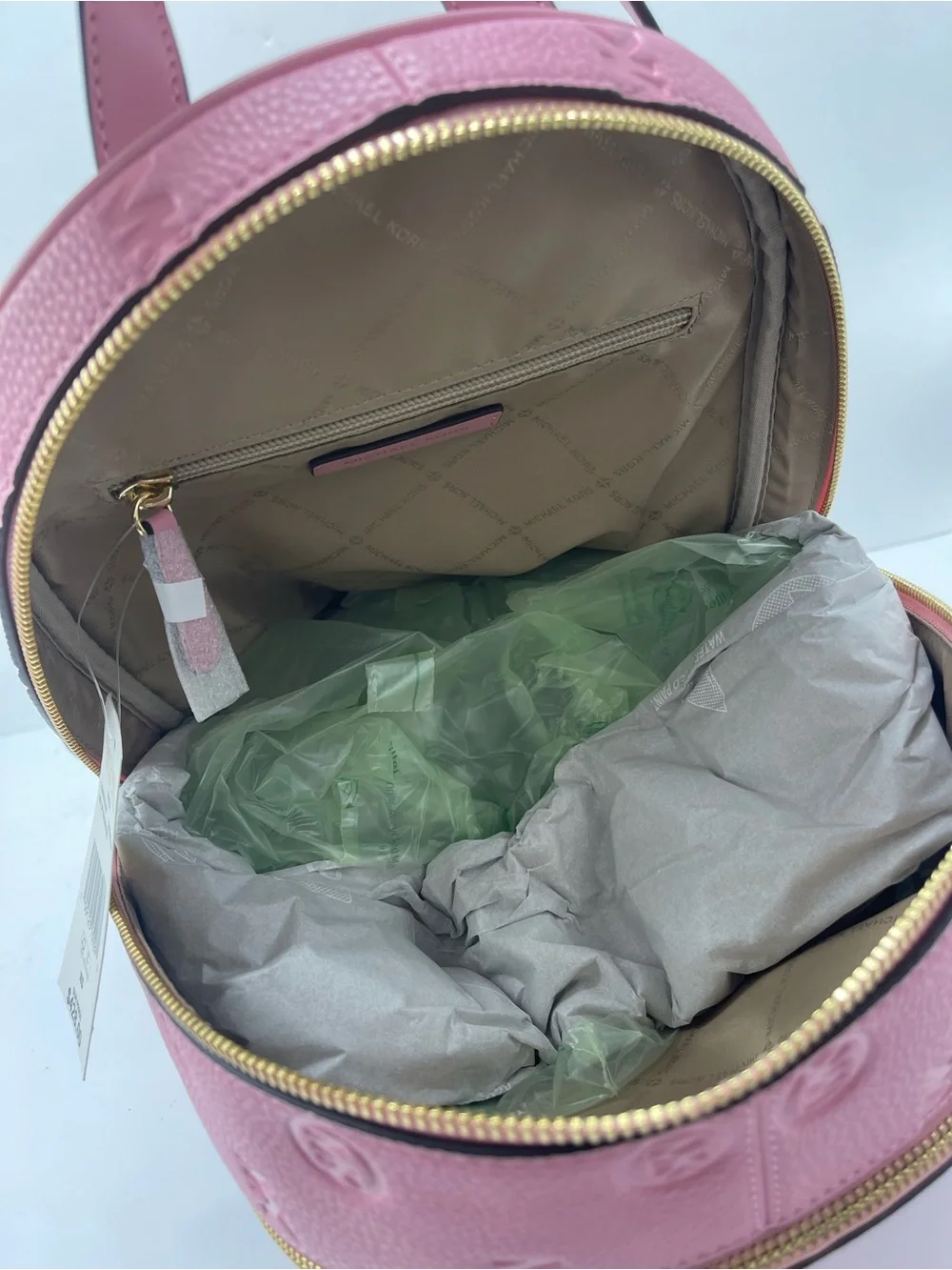 Michael Kors Rhea Medium Zip MK Logo Debossed Backpack Carnation NWT